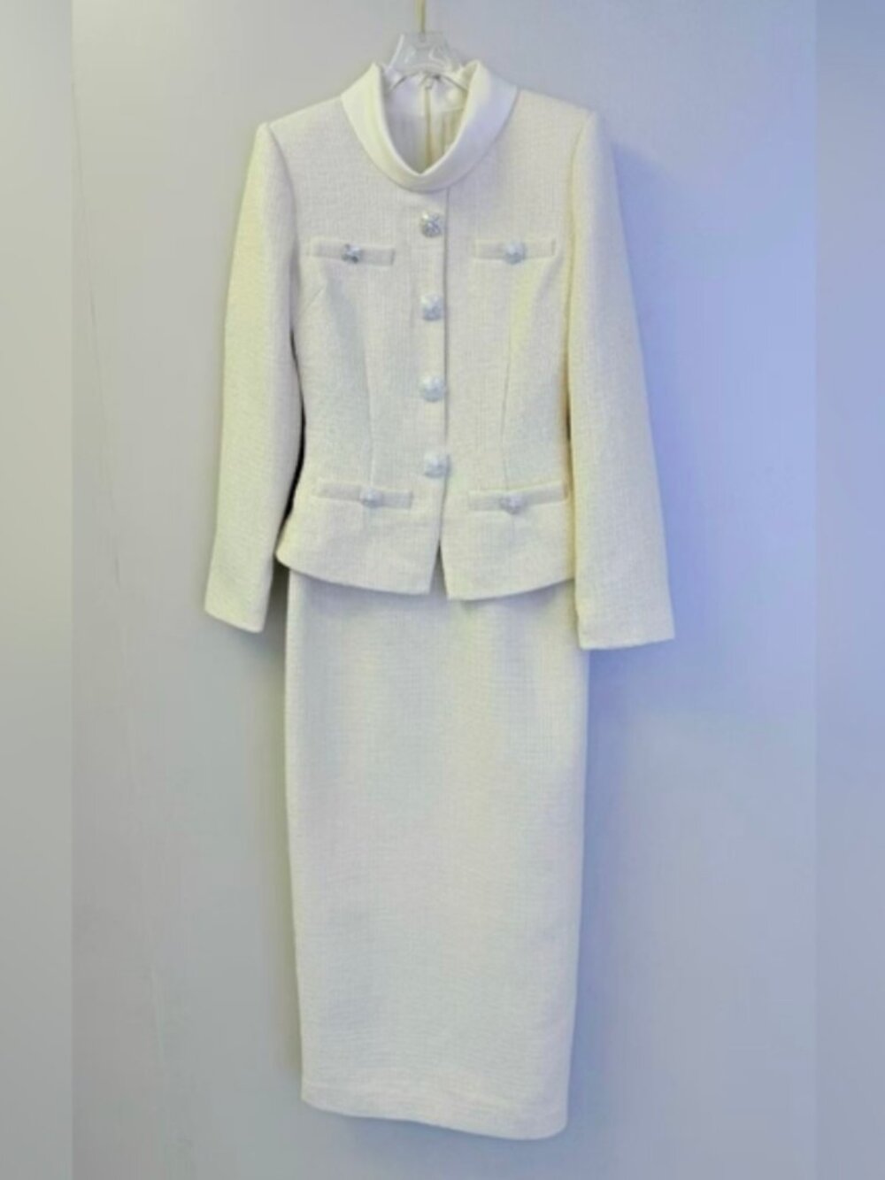 Self-Portrait Cream Boucle Tailored Midi Dress - Picture 3 of 9